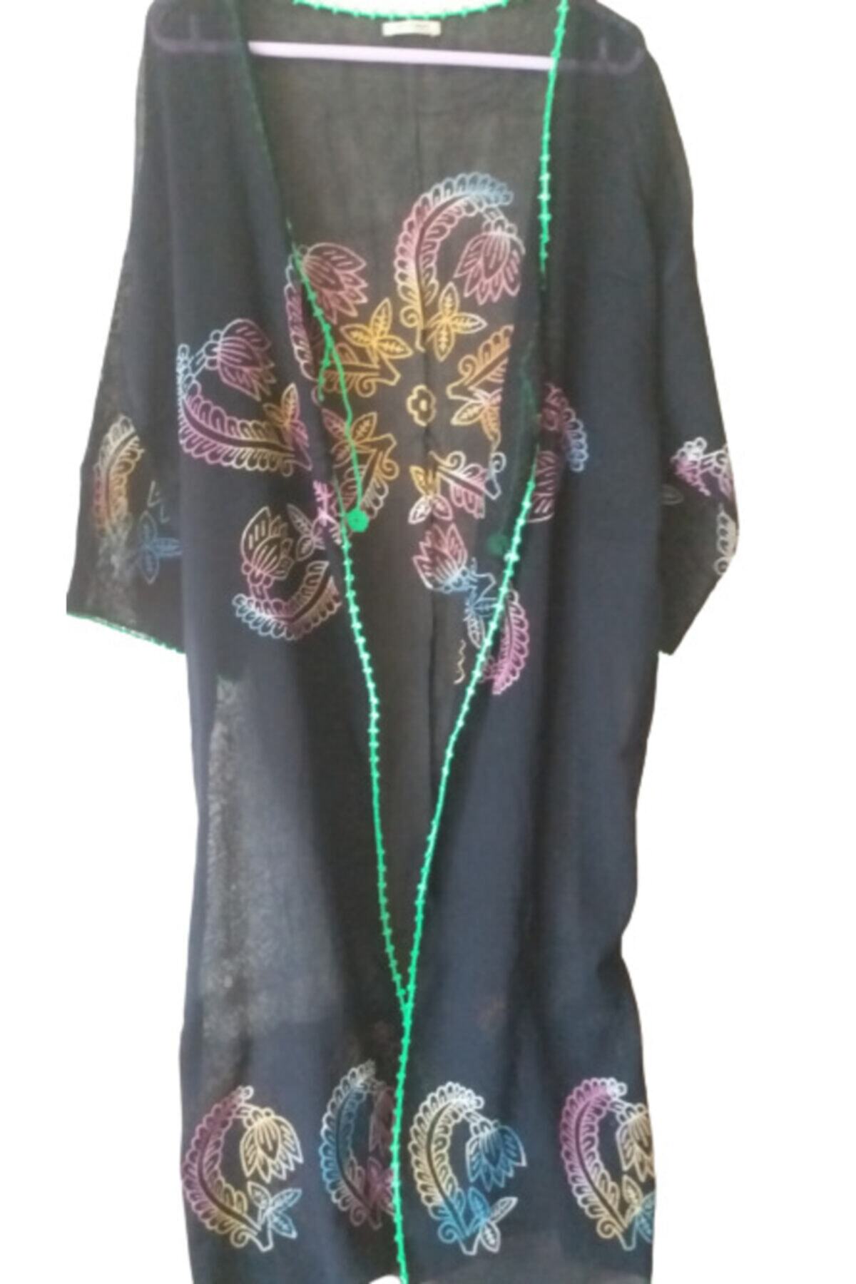 eLm Otantik Etnik Pamuklu El Boyaması Kimono