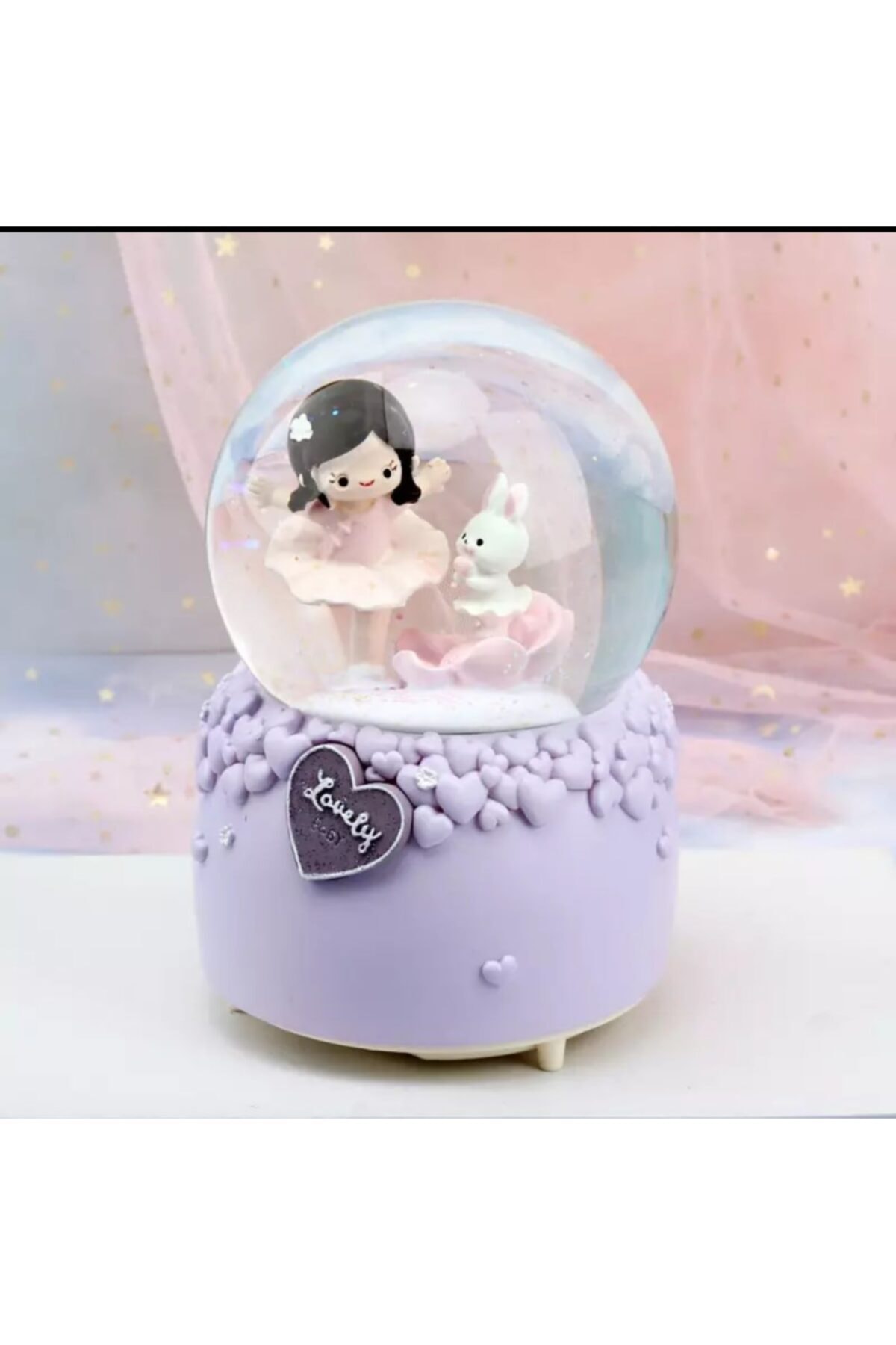 CornerShop Sevimli Kız ve Tavşan Orta Boy Müzikli Işıklı Püskürtmeli Kar Küresi