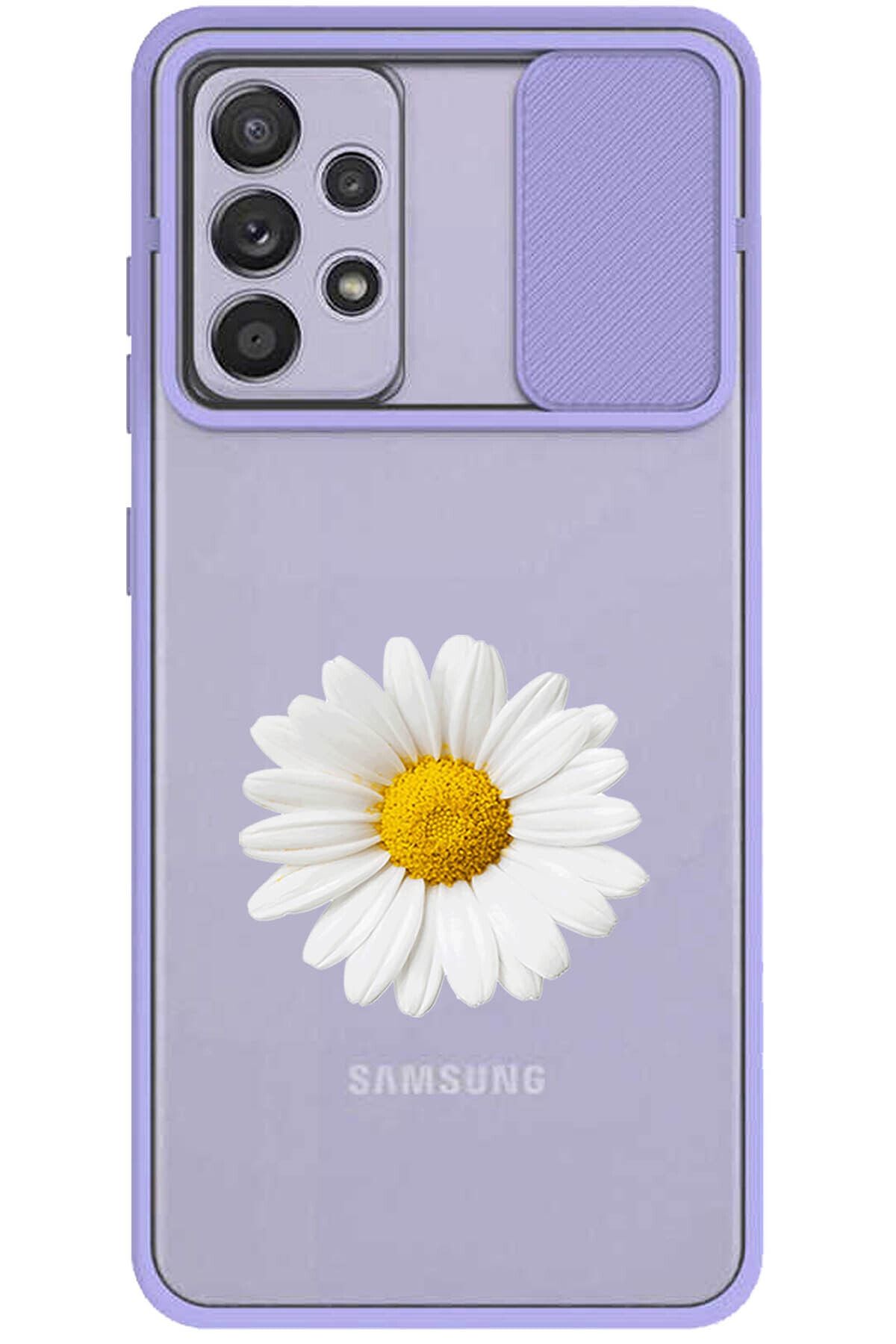 Samsung Galaxy A52 Kılıf Sürgülü Kamera Korumalı Lila - Papatya