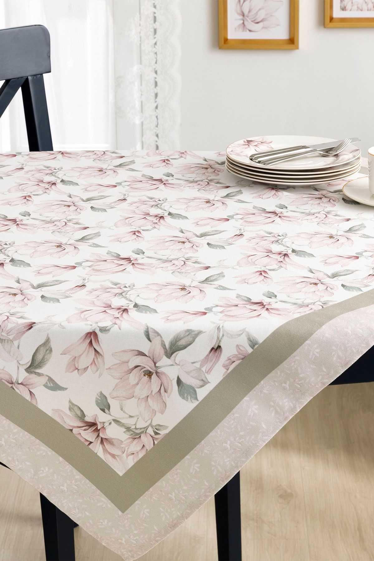 english home magnolia polyester kare masa ortusu 100x100 cm pembe yesil fiyati yorumlari trendyol
