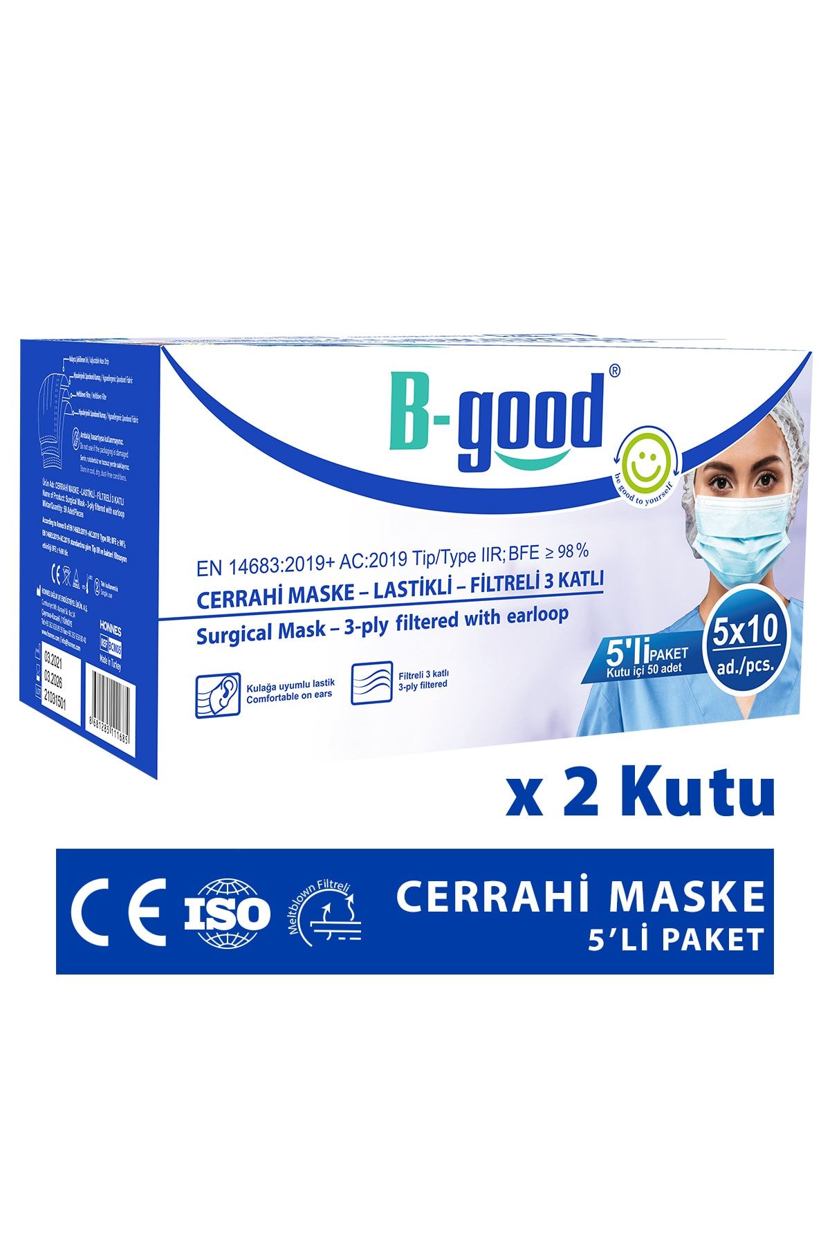 b good maske cerrahi 3 katli lastikli filtreli 50 adet 2 kutu fiyati trendyol