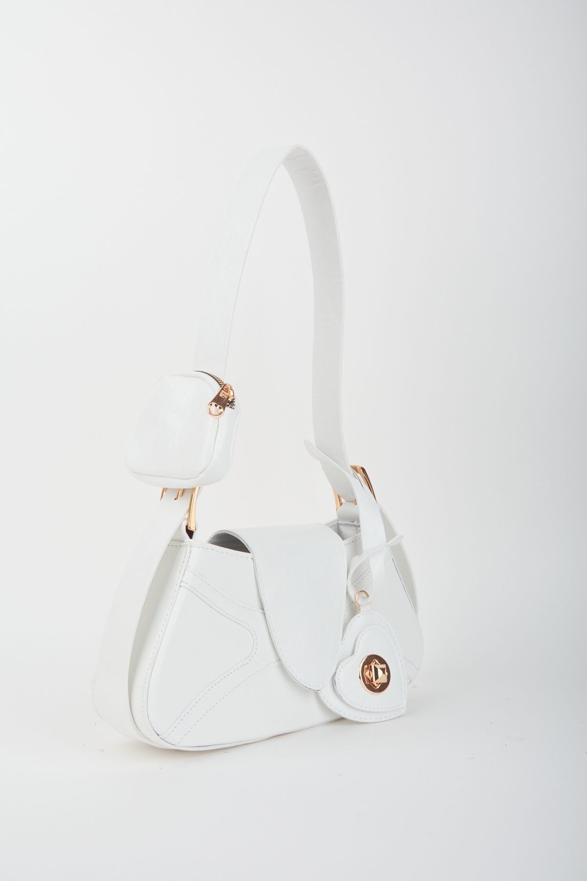 کیف زنانه باگت سفید نیلوفر آبی طرح چرم مصنوعی با بسته شدن کیف دست و شانه