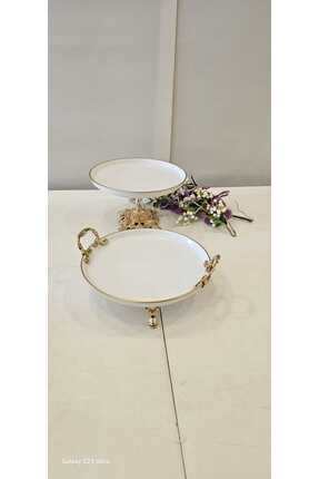 4 PARÇA DÖKÜM AYAKLI PORSELEN SUNUM SETİ GOLD Image 2