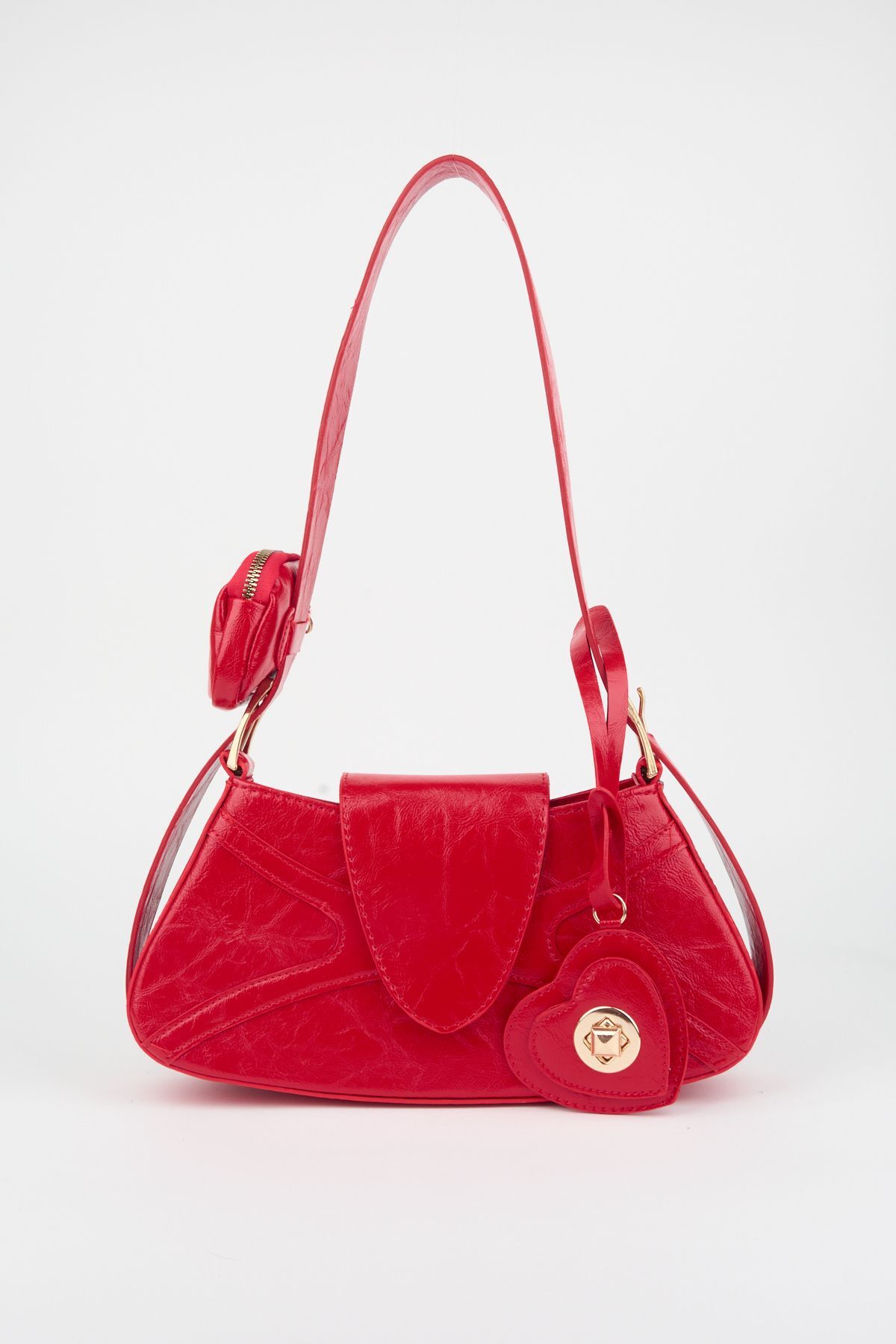 کیف پول باگت قرمز زنانه طرح چرم مصنوعی با بسته شدن کیف دست و شانه