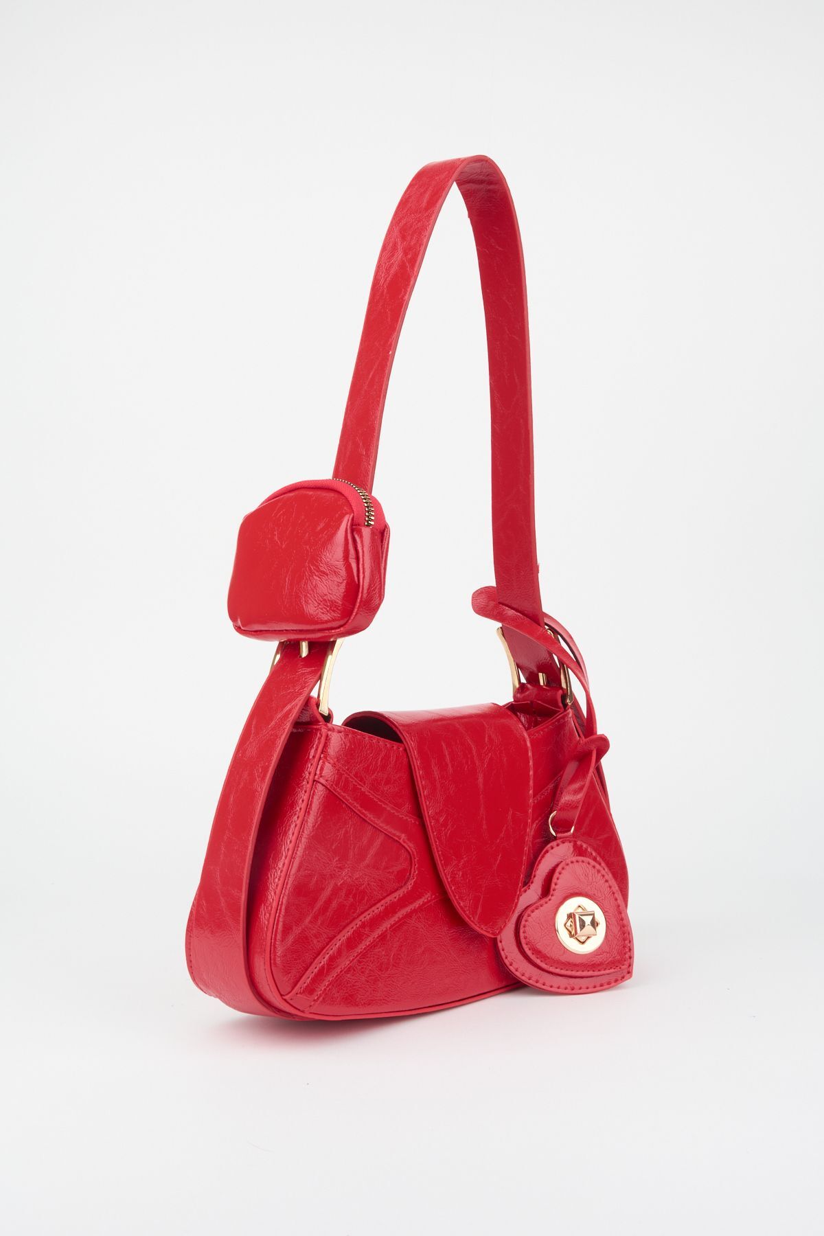 کیف پول باگت قرمز زنانه طرح چرم مصنوعی با بسته شدن کیف دست و شانه