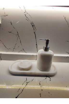 3 lü mermer banyo seti şık beyaz mermer banyo- mutfak mermer sabunluk banyo setleri Image 0