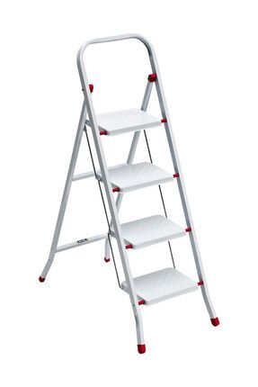 Pratik Metal Merdiven Beyaz 4 Basamaklı Güvenli Kilit Sistemi Kaymaz Basamaklar Image 0