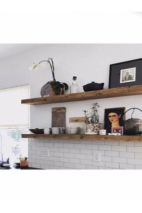 Ahşap 100 Cm 2'li Ceviz Rengi Çam Dekoratif Duvar Rafı Image 0