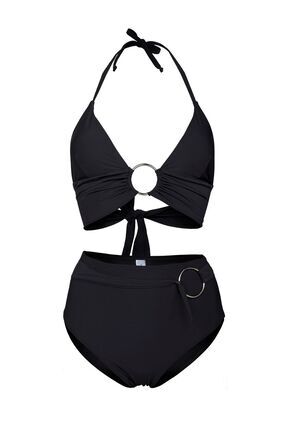 Siyah Halka Aksesuarlı Çift Kat Özel Koleksiyon Tulumlu Şık Bikini Takım Image 0