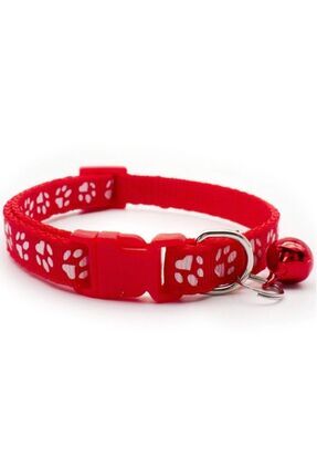 Pati Desenli Kırmızı Renkli Ayarlanabilir Çıngıraklı Kedi-köpek Boyun Tasması Image 0
