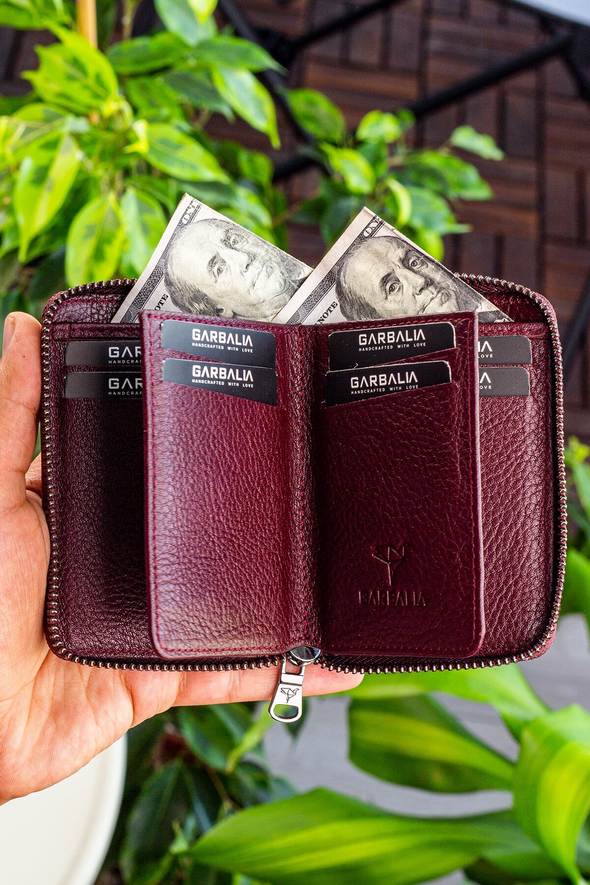 std unisex bordeaux زنجیره ای واقعی کارت چرمی کیف پول کلاسیک