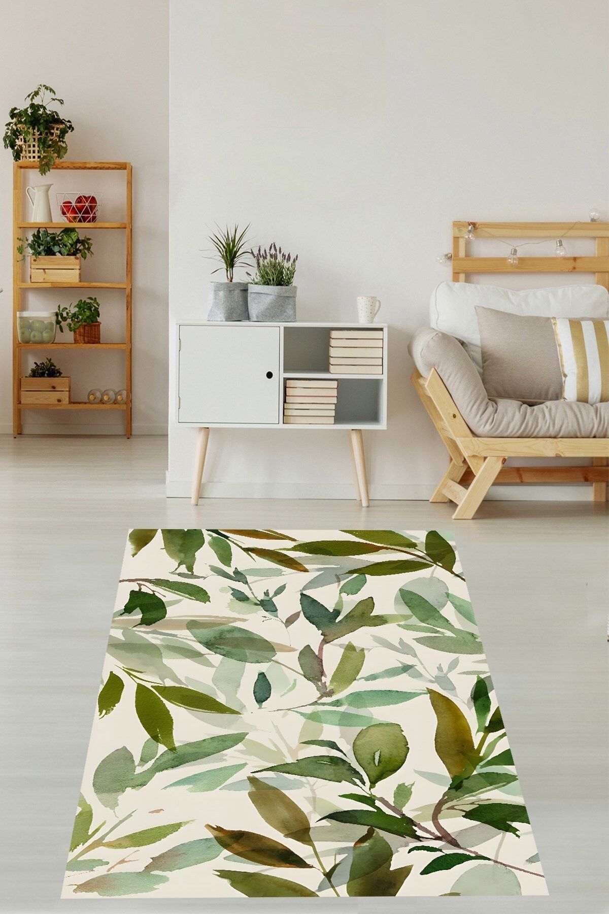 طرح گیاه برگ سبز بوهمیایی اسکاندیناوی با پایه ضد لغزش قابل شستشو فرش نشیمن نشیمن