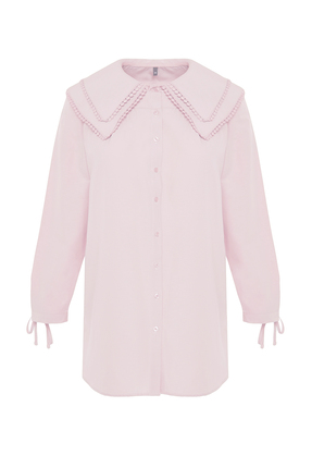 Pembe Yakası Ponpon Detaylı Dokuma Gömlek TCTSS22GO0335 Image 6
