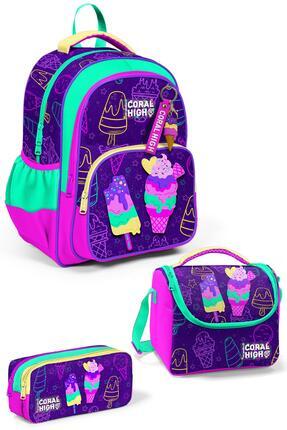 Kids Mor Pembe Dondurma Desenli 3’lü Okul Çanta Seti SET0123655 Image 0