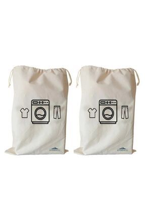 2 Adet Çamaşır Makinesi Desenli Kanvas Çamaşır Torbası 50x70 Cm Image 0