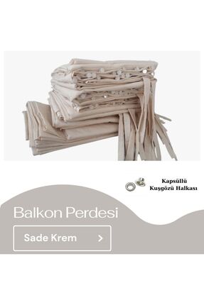 Demir Kuşgözü Halkalı ve Bağcıklı Pamuklu Kumaştan Krem Balkon Perdesi Image 0