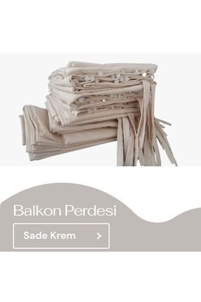 Korniş Düğmeli ve Bağcıklı Pamuklu Kumaştan Krem Balkon Perdesi Image 0