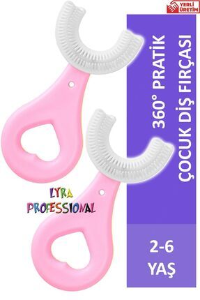 U Şeklinde 2 Adet Pratik Çocuk Diş Fırçası 2-6 Yaş Pembe Image 0