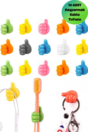 ThumbTack 10 Adet Pratik Baş Parmak Şeklinde Yapışkanlı Kablo ve Malzeme Tutucu Image 0