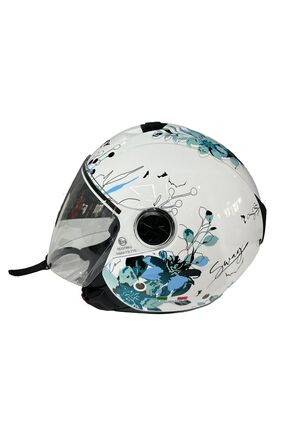 715 Yarım Motosiklet Scooter Kaskı S Beden Iris White Blue (AYNALI VİZÖR) Image 0