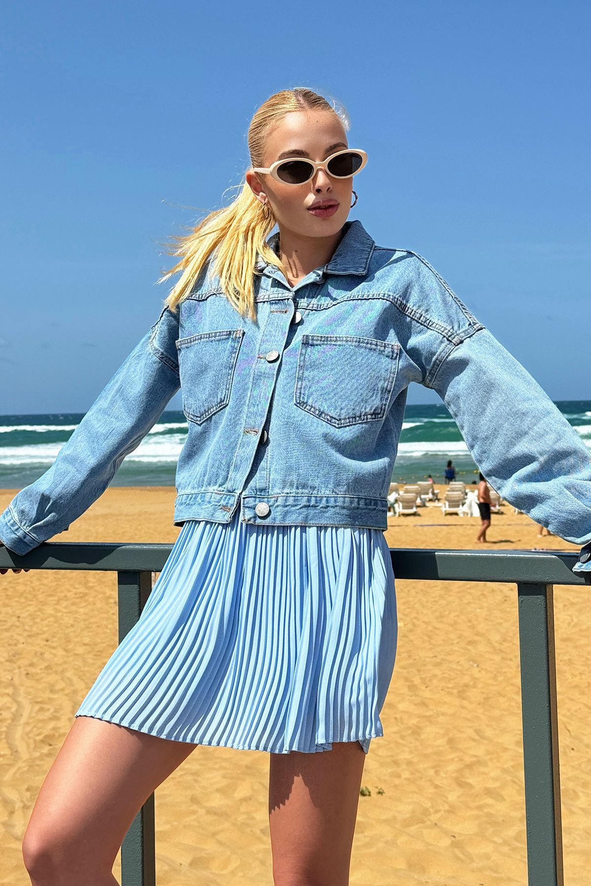 کت جین زنانه Ice Blue Crop ALC-X3631-RV