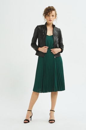 Dolly Siyah Hakiki Deri Mont Kadın Image 1