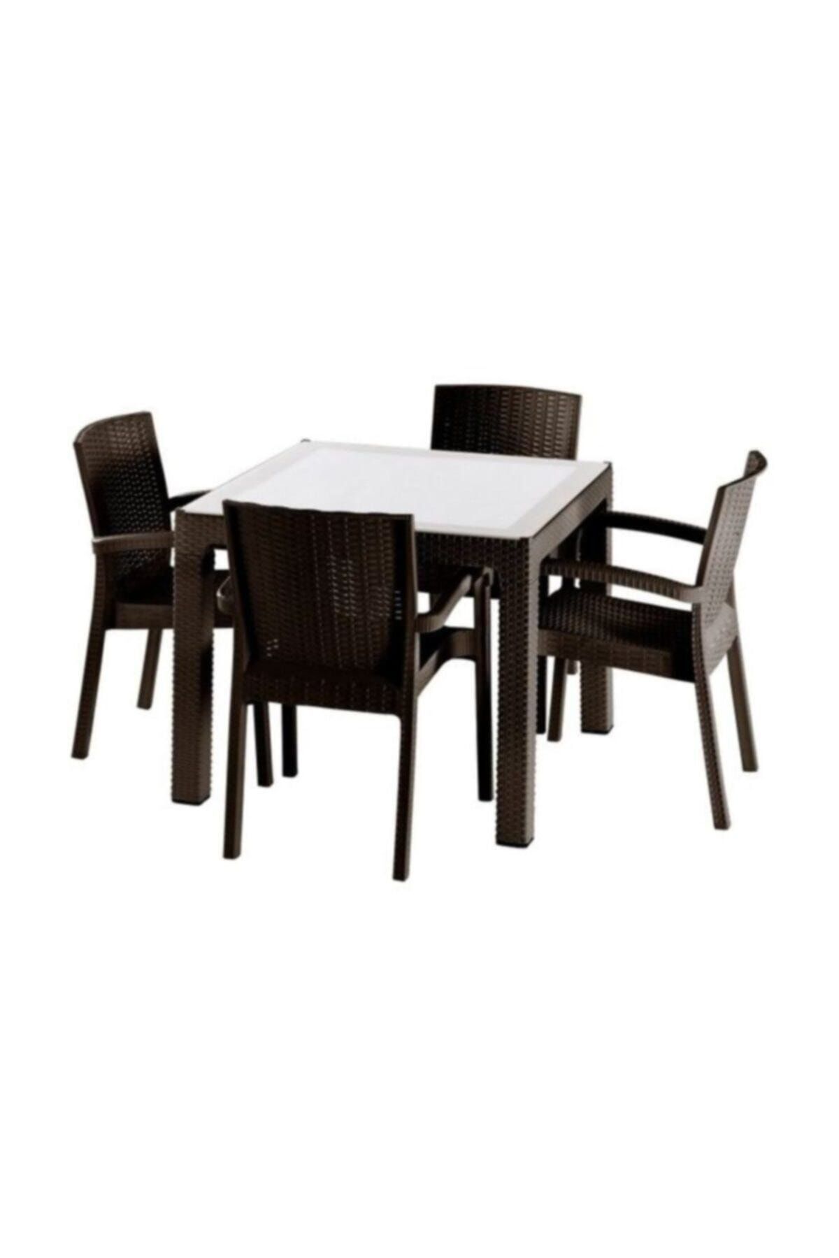 violet rattan 90x90cm bahce mobilyasi ve masa takimi kahve fiyati yorumlari trendyol