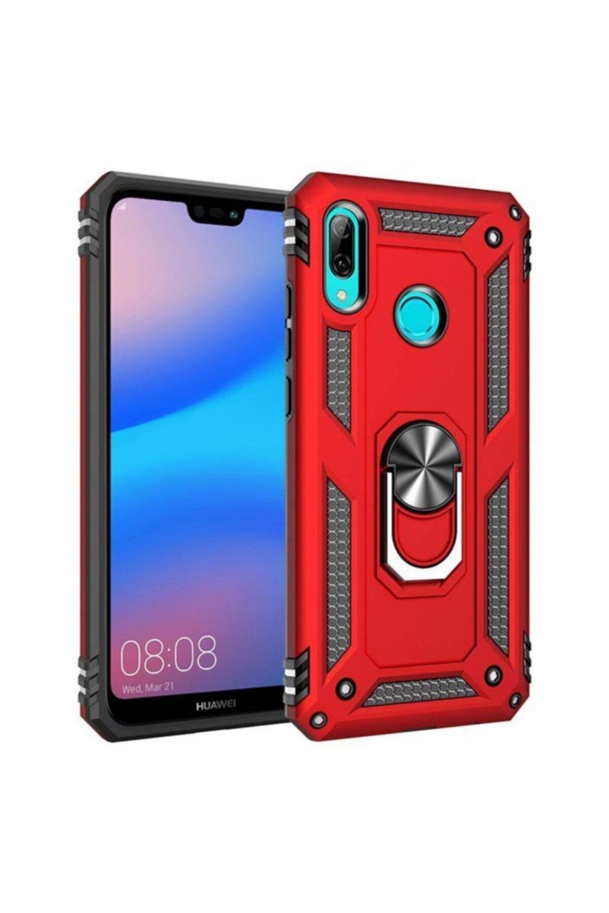 BCA Huawei P20 Lite Kırmızı Yüzüklü Standlı Zırh Tank Vega Silikon Kılıf 1