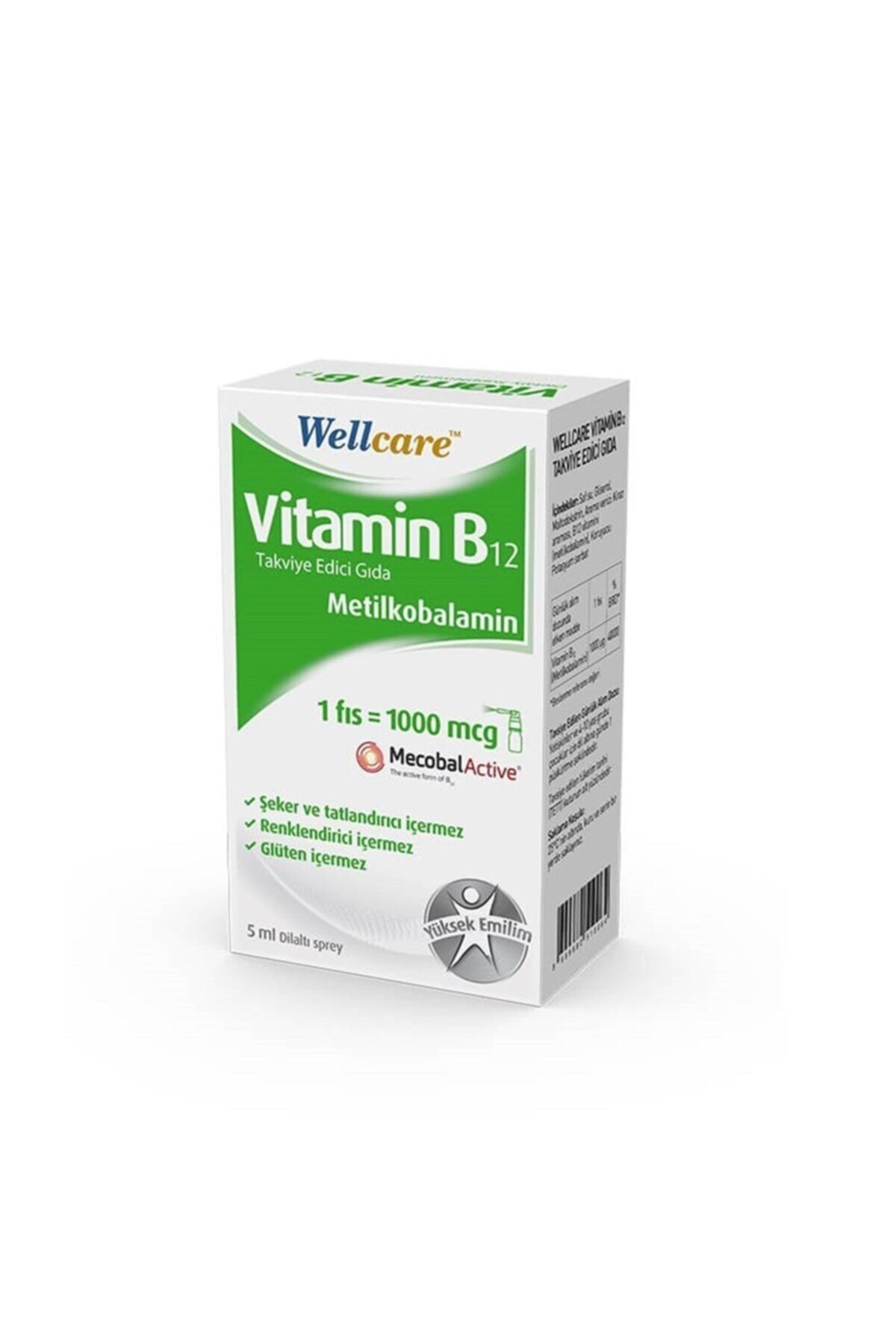 wellcare vitamin b12 1000 mcg dilalti sprey 5 ml fiyati yorumlari trendyol