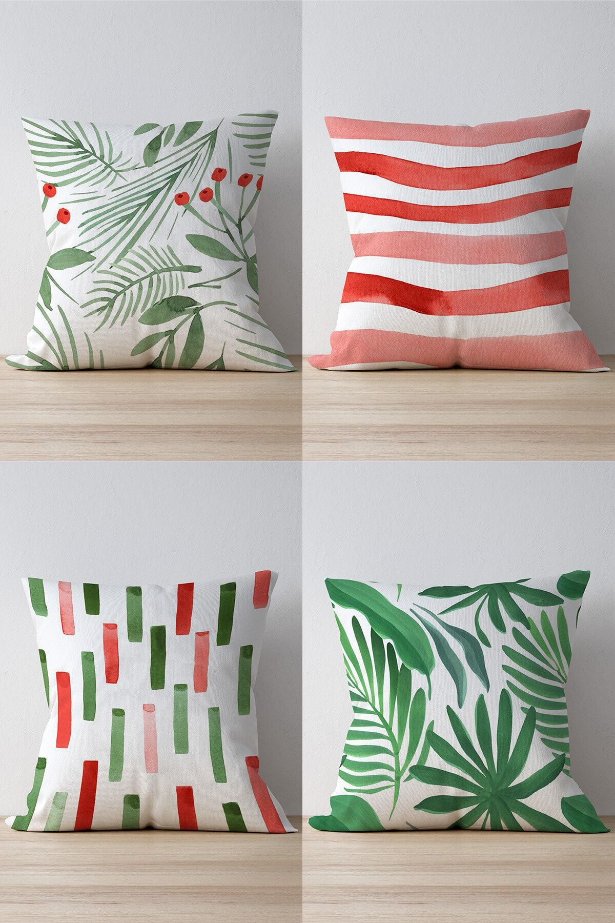 Pilloveland Double Sided Printed Berries Patterned 4 Piece Suede