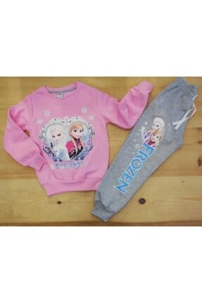 Frozen Kız &Ccedil;ocuk Pembe Elsa ve Anna Baskılı Eşofman Takımı