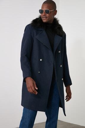 Lacivert Kurk Yaka Erkek Kaban Slim Fit