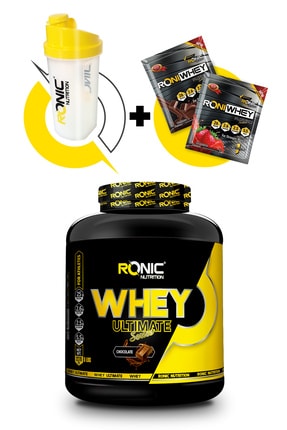 Ronic Nutrition Ultimate Whey Protein Tozu 2270 gr Çikolata Aromalı+ Shaker Ve 2 Adet Tek Kullanımlık Whey Protein