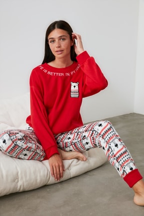 TRENDYOLMİLLA Baskılı Wellsoft Pijama Takımı THMAW21PT0734