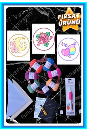 Punch Deneme Seti 7 Ip Ilk Deneme Punch Nakış Seti Kiti Hobi Punch Nakışlı Kırlent Seti Set Kit Image 0