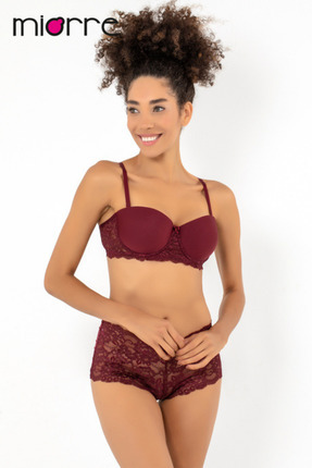 Straplez Sütyen Takım Push-Up Dolgulu Dantel Detaylı Image 0