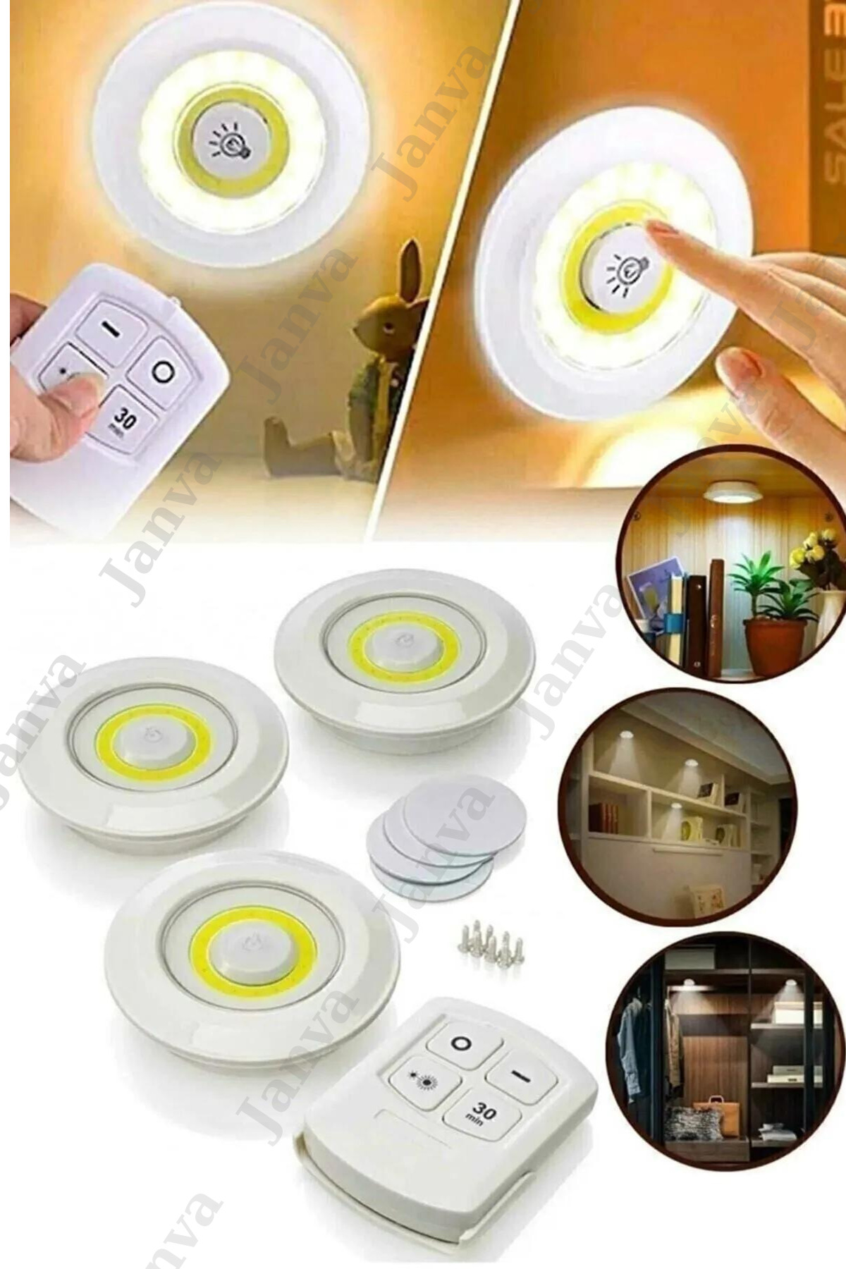 کنترل از راه دور 3 عدد لامپ نقطه ای LED باتری بی سیم نورافکن چراغ کابینت چراغ قفسه آشپزخانه