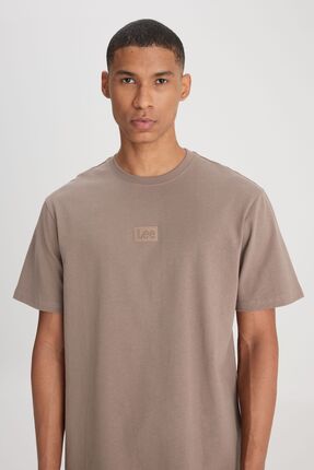 Loose Fit Rahat Kesim Bisiklet Yaka %100 Pamuk Taş Rengi Tişört Image 3