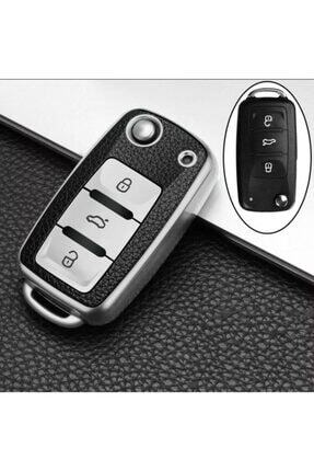 Leon Ibiza Polo Golf Passat Jetta Scirocco Tiguan Lüks Anahtar Koruma Kabı Kılıfı Gümüş Renk Image 0
