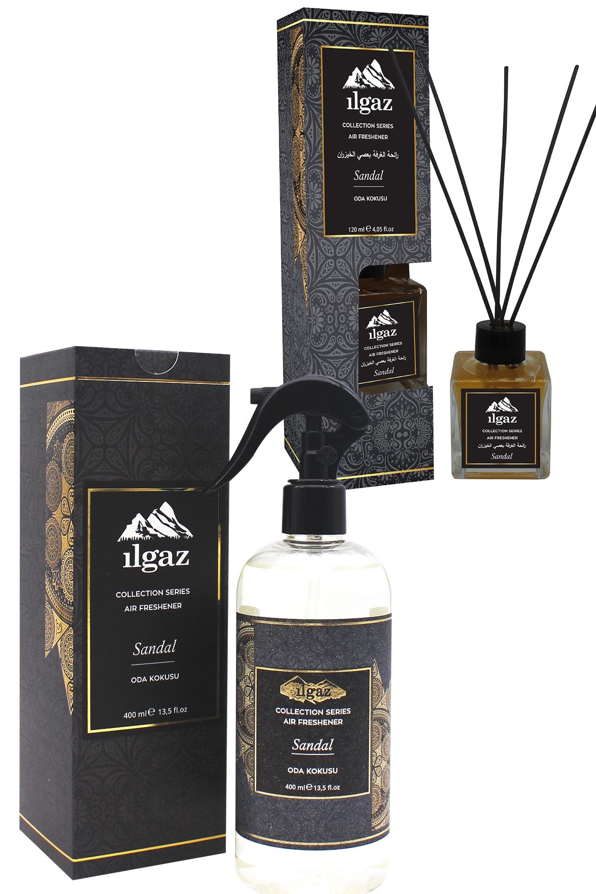 ILGAZ 2'li Kalıcı Oda Kokusu Sandal Ağacı Bambu Çubuklu Oda Parfümü 120 Ml + Sandal Oda Spreyi 400 ml