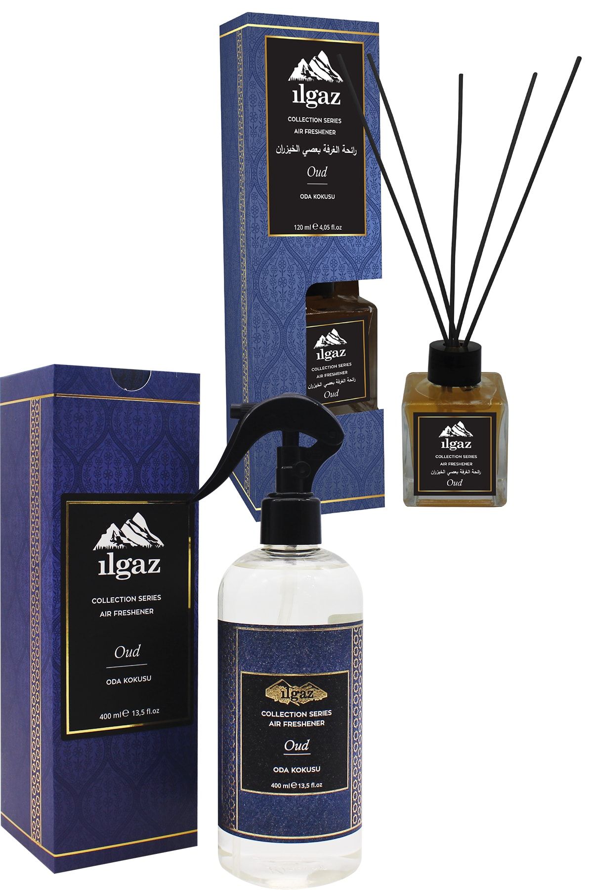 ILGAZ 2'li Kalıcı Oda Kokusu Oud Oryantal Bambu Çubuklu Oda Parfümü 120 Ml + Oud Oda Spreyi 400 ml