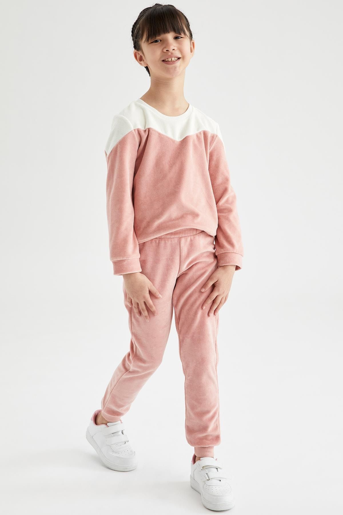 defacto kiz cocuk pembe renk bloklu sweatshirt ve jogger esofman takimi fiyati yorumlari trendyol