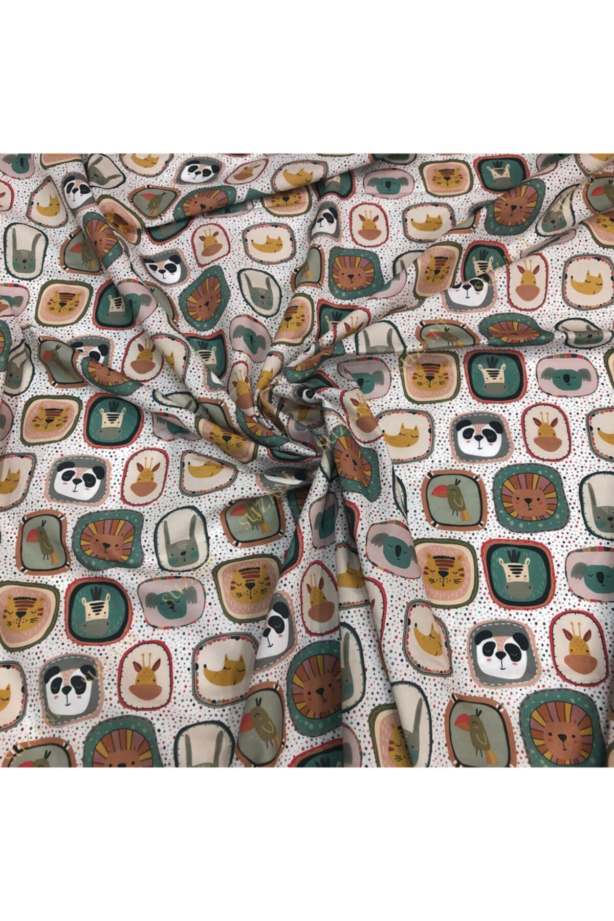 SUZANİ Sevimli Hayvanlar Desenli Dijital Baskılı Pamuklu Kumaş C-0002