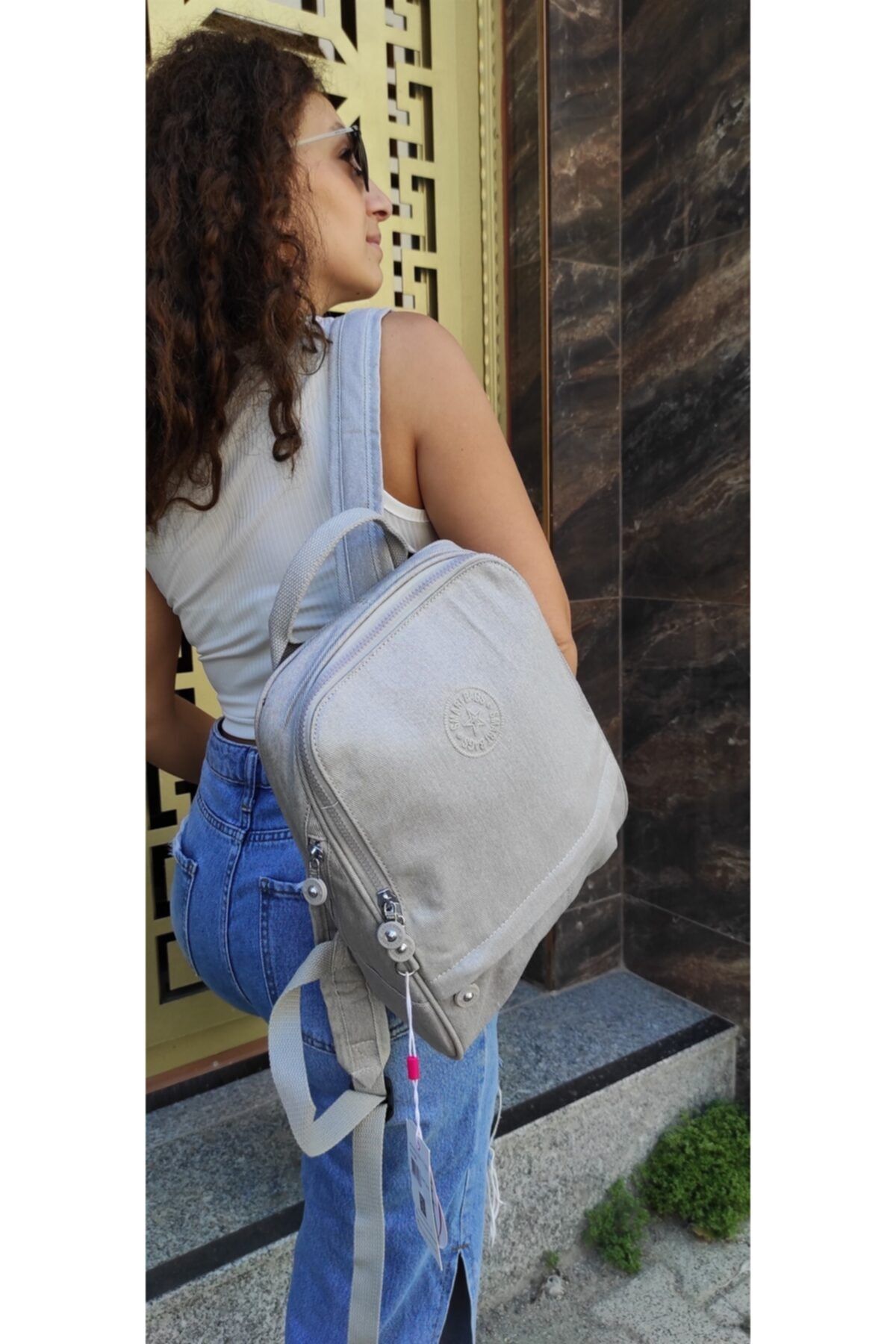 SMART BAGS 101117 Gri Denim Kumaş Sırt Çantası