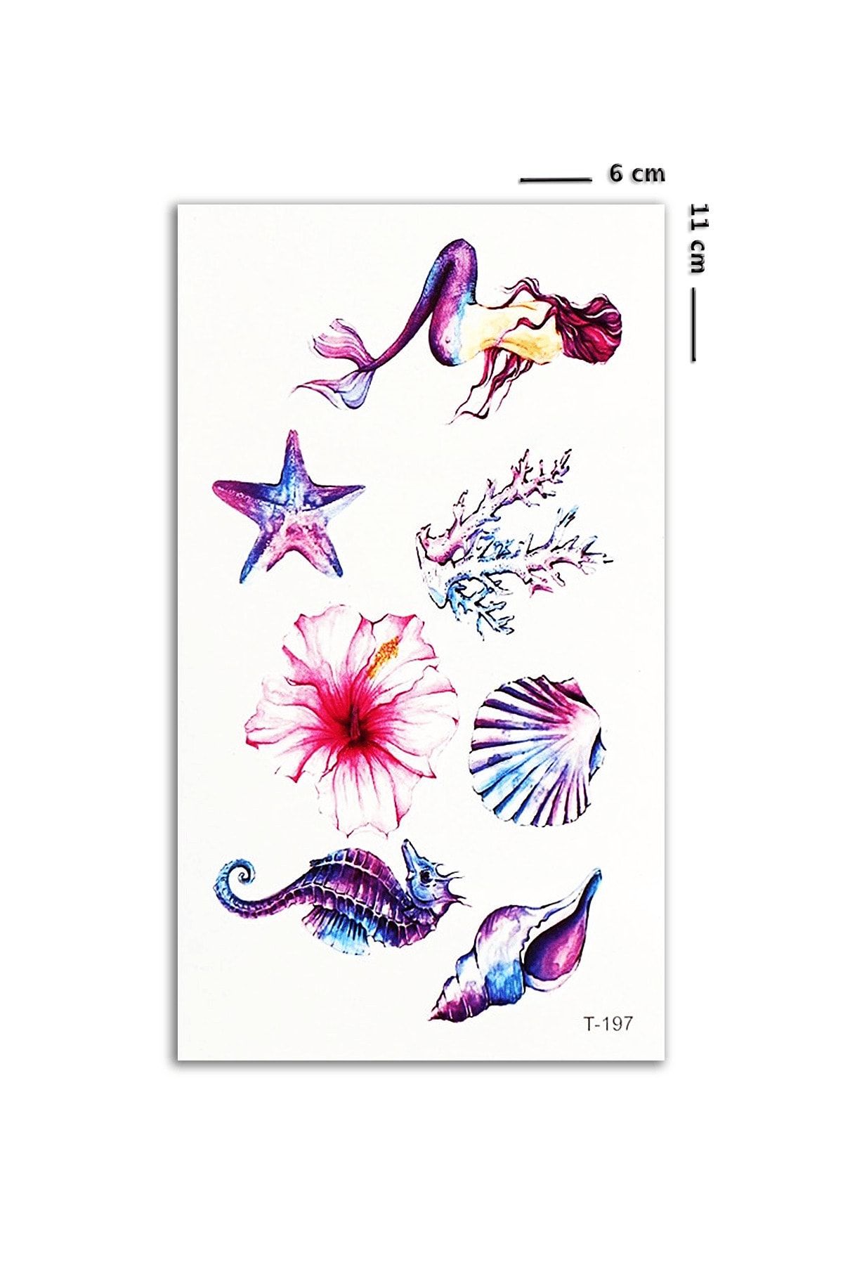 BP Tattoo Mermaid Mini Boy Renkli Denizkızı Geçici Dövme Tattoo