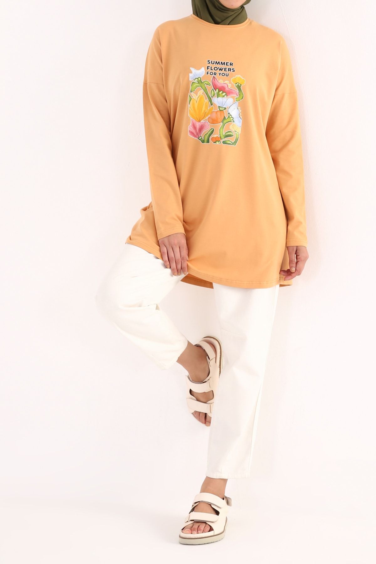 ALLDAY Sarı Summer Flowers Baskılı Uzun Kollu T-shirt Tunik