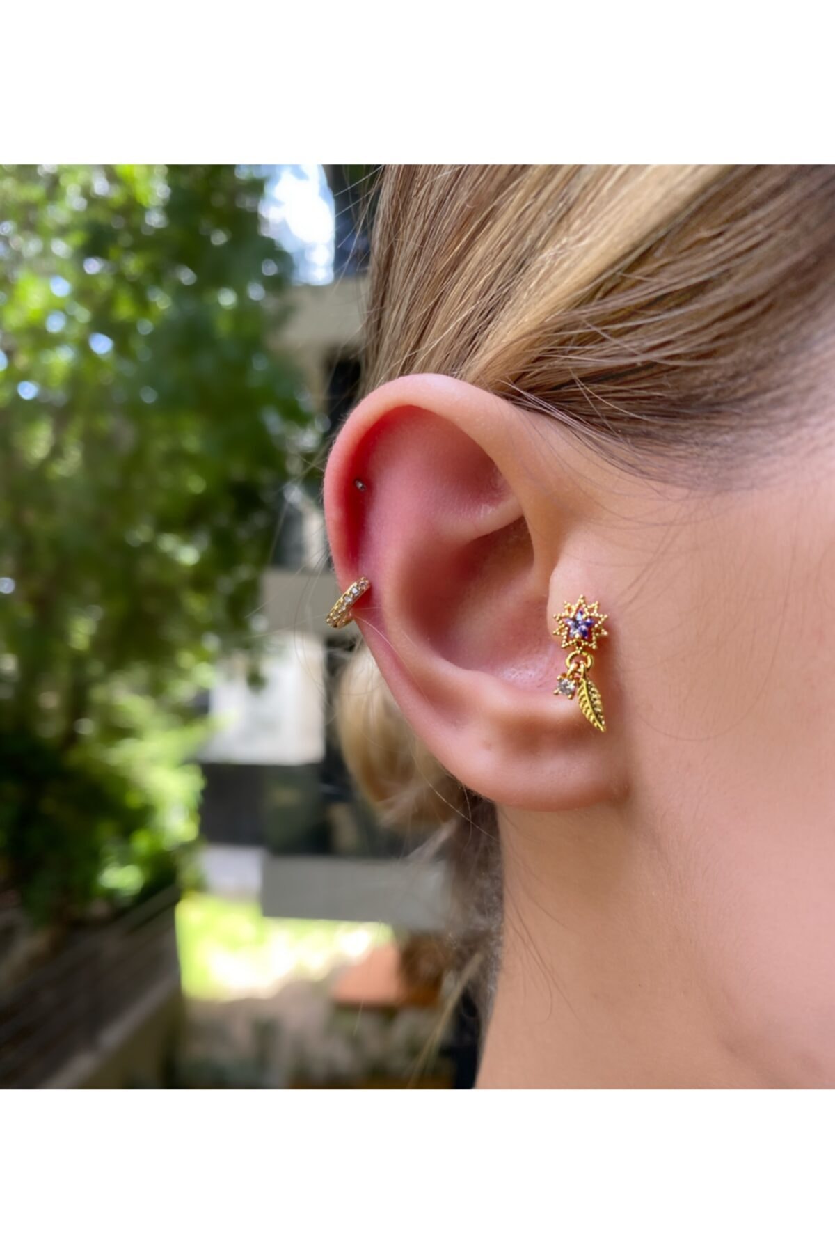 Okkostore Kadın Sallantılı Yaprak Tragus Kıkırdak Piercing