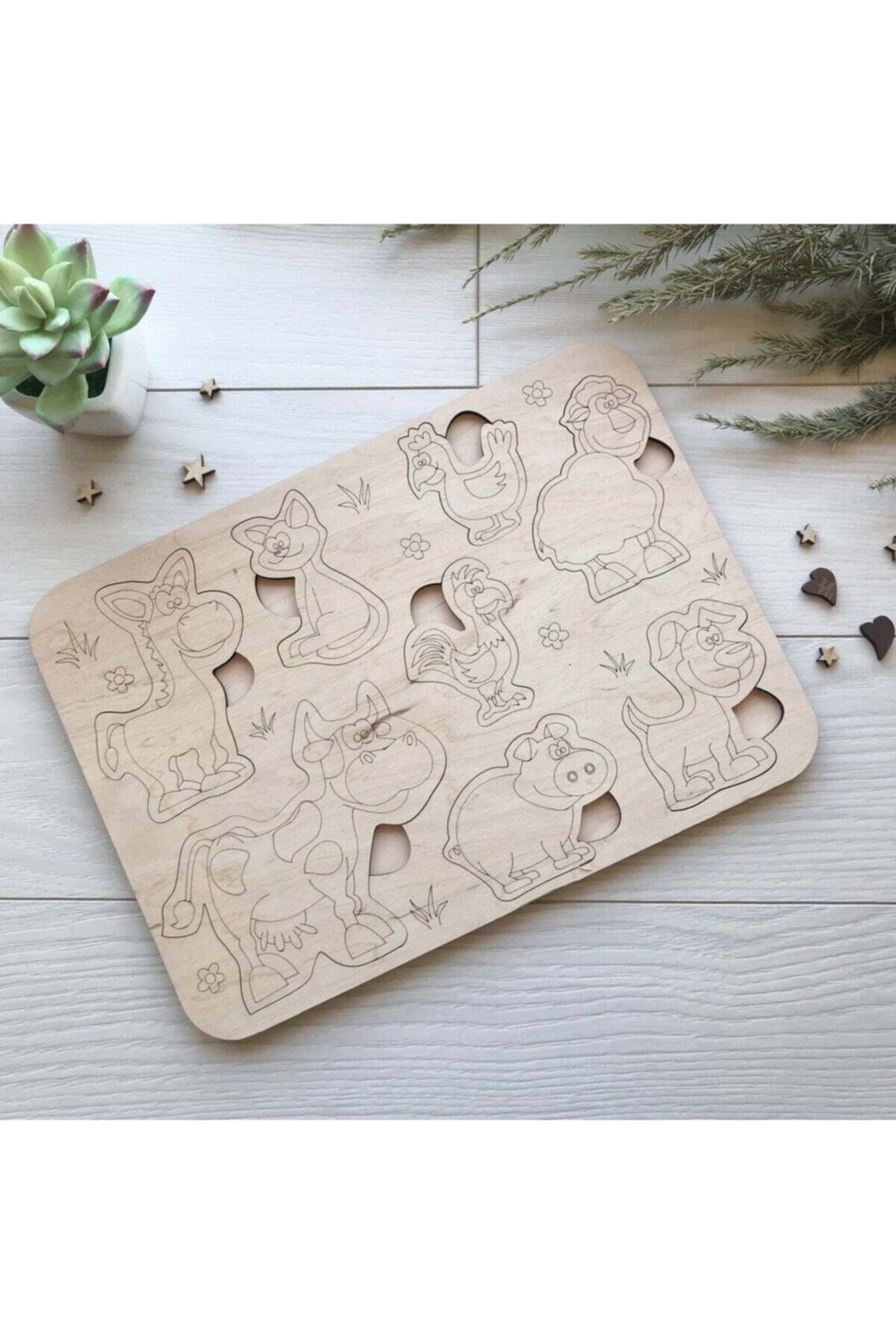 Ankebut Montessori Boyanabilir Hayvanlar Puzzle Doğal Ahşap