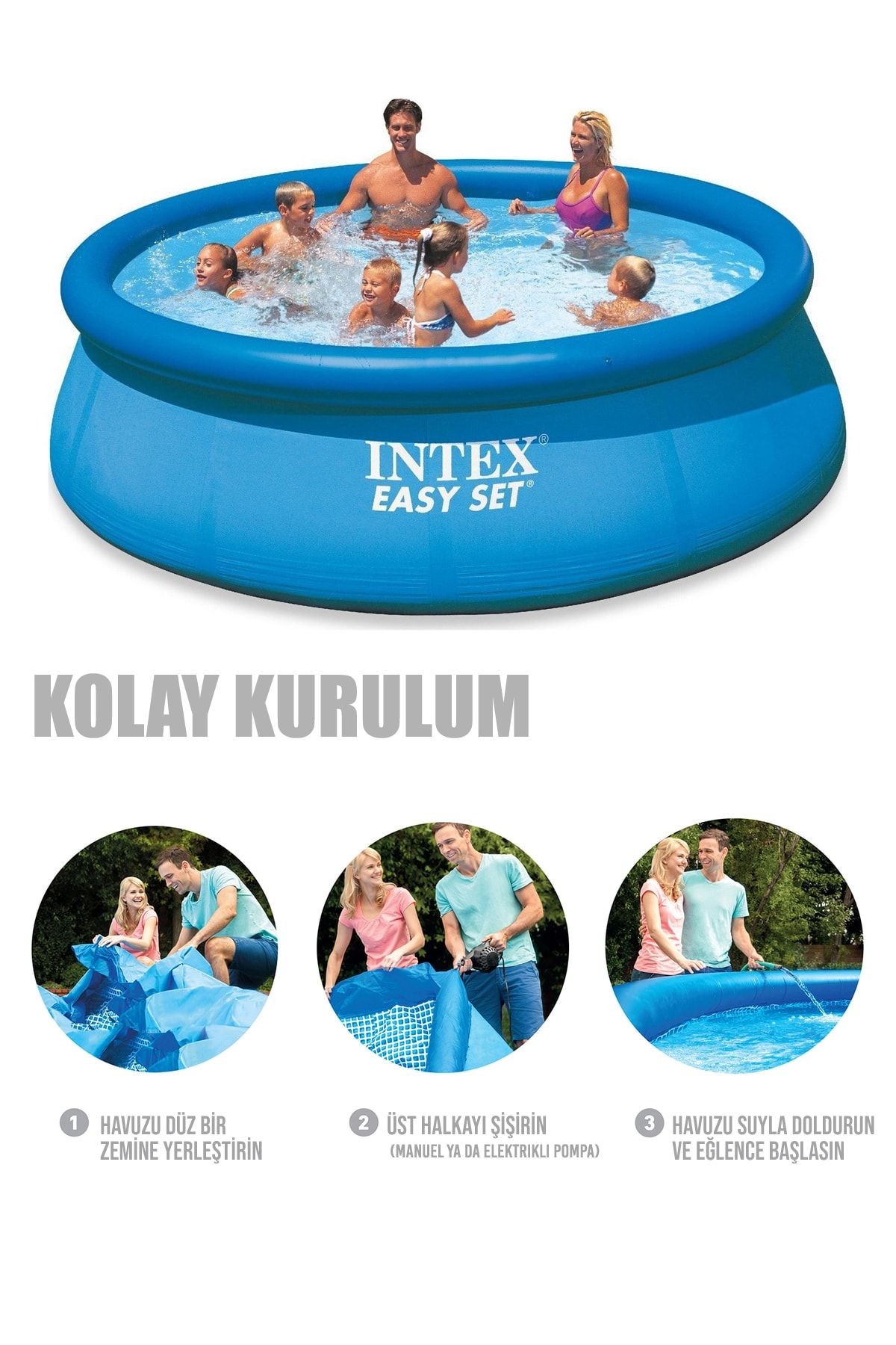 ingatoys Easy Kolay Kurulum Şişme Büyük Boy Aile Havuzu 396x84 Cm