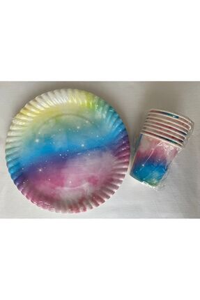 GÖKKUŞAĞI KARTON TABAK BARDAK SET 8 Lİ Image 0